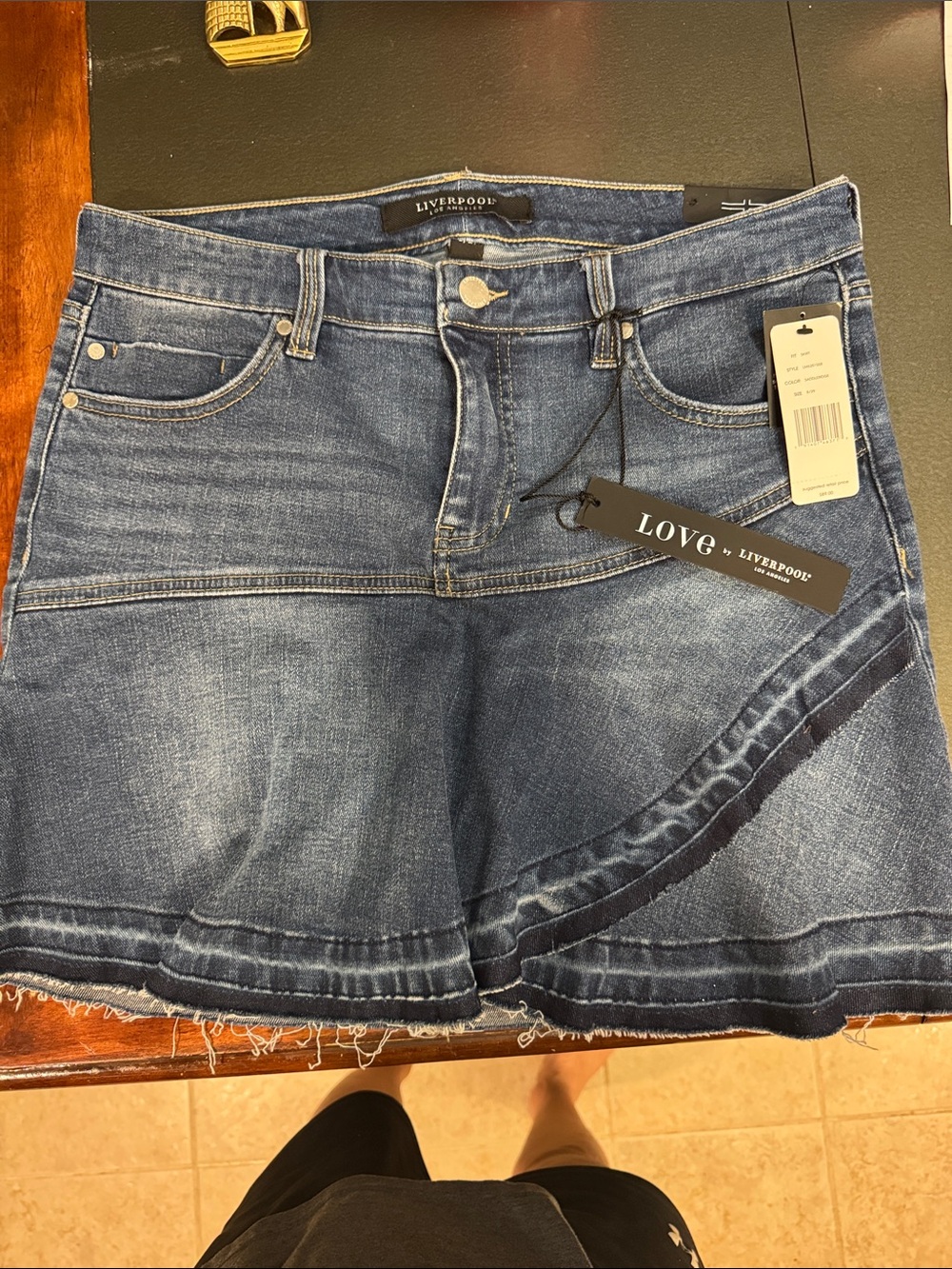 Liverpool Distressed Dark Blue Denim Jean Shorts